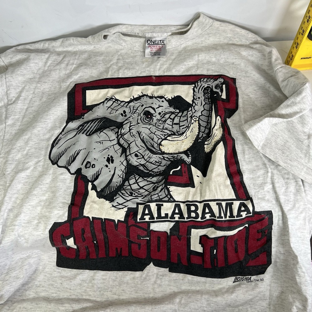 Vintage University Of Alabama Football T Shirt Single Stitch White Gray Size XL